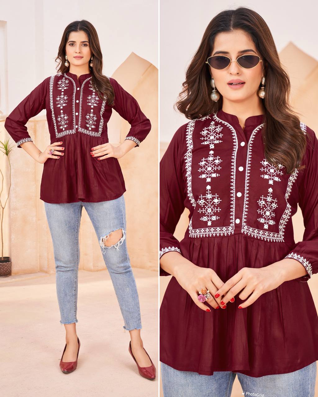 Maroon Color Embroidery Top