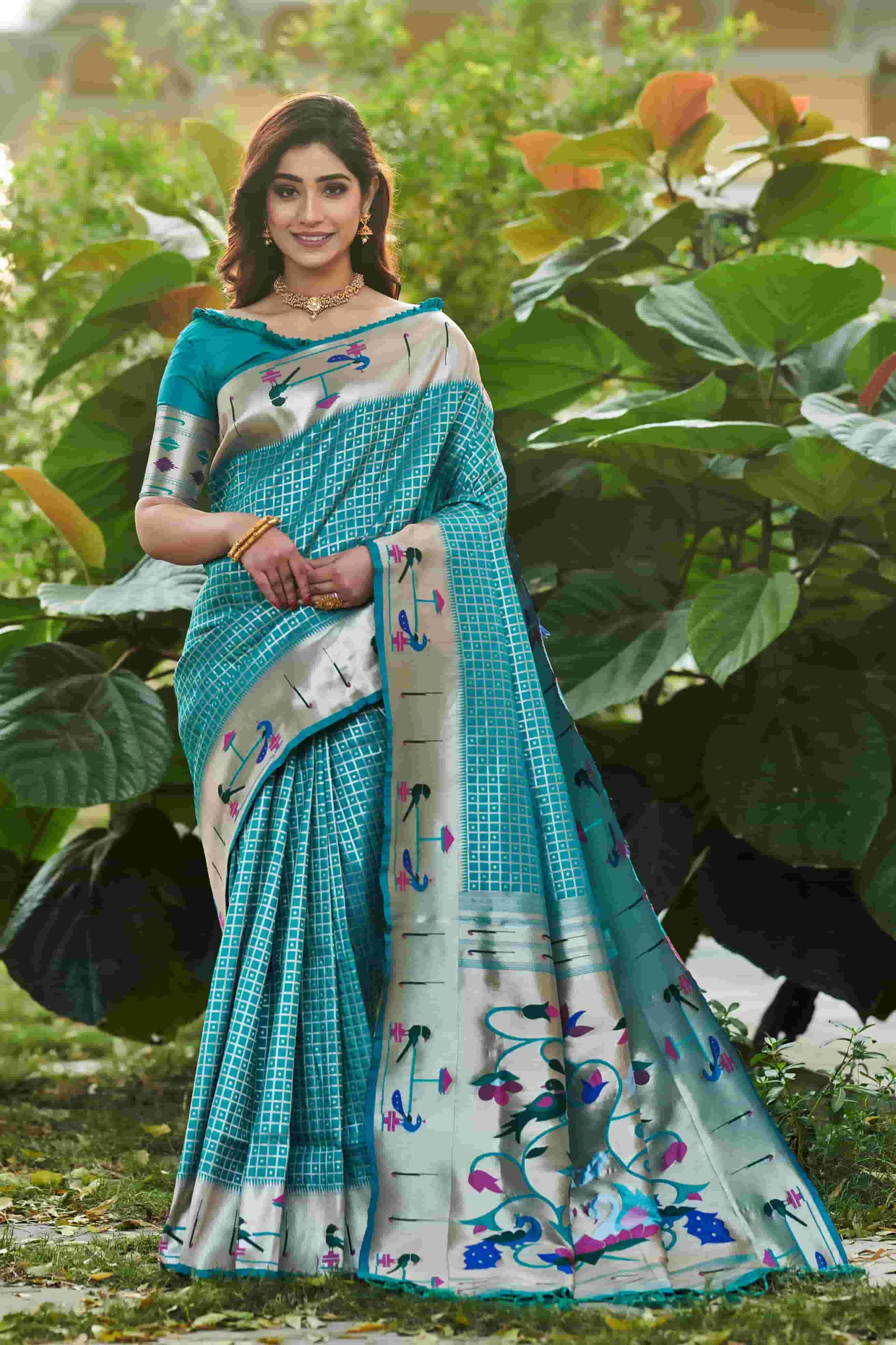 Rama Color Pure Paithani Silk Saree