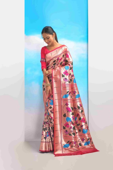 Pink Color Soft Silk Paithani Saree