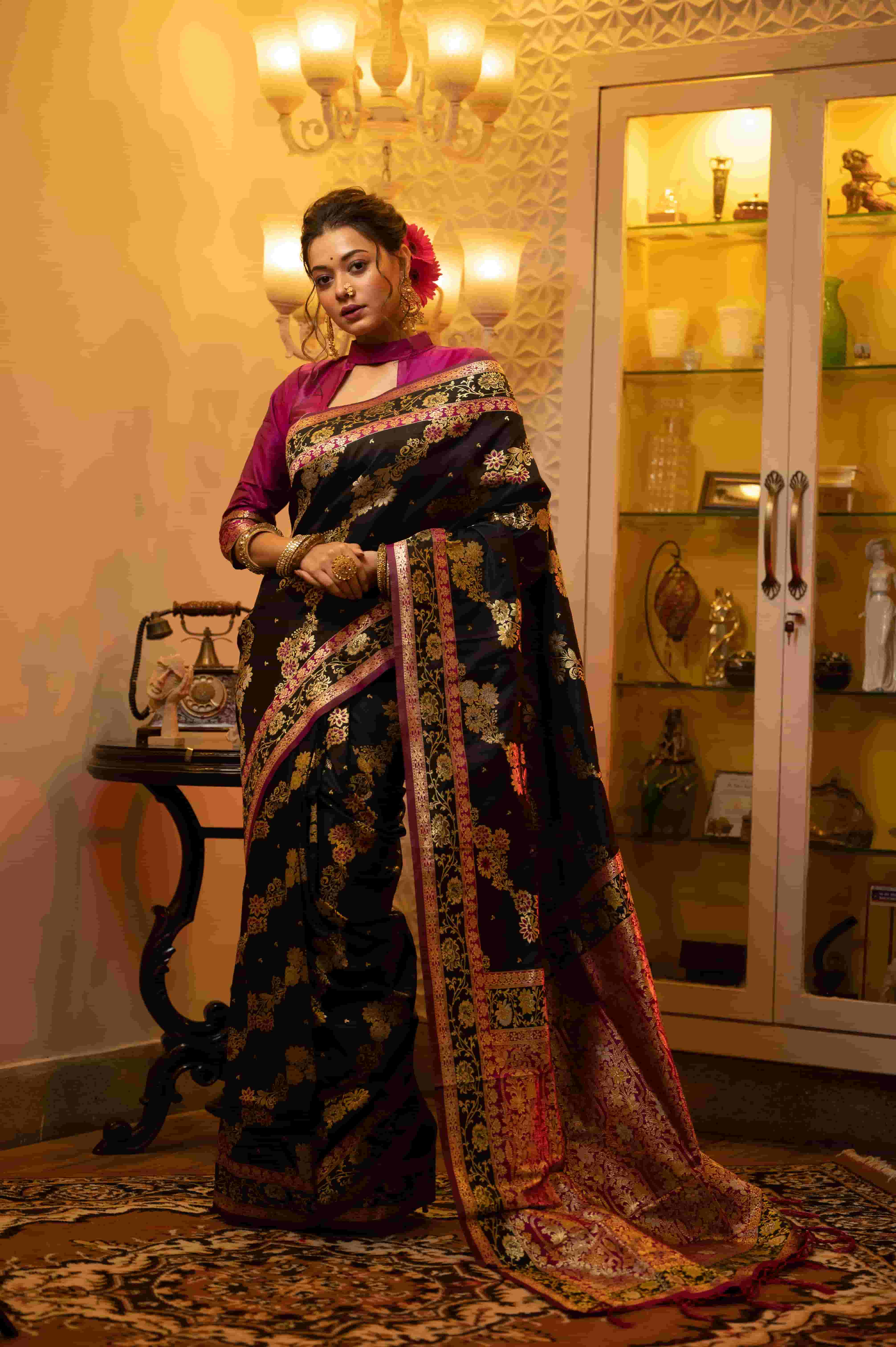 Black Color Banarasi Silk Saree