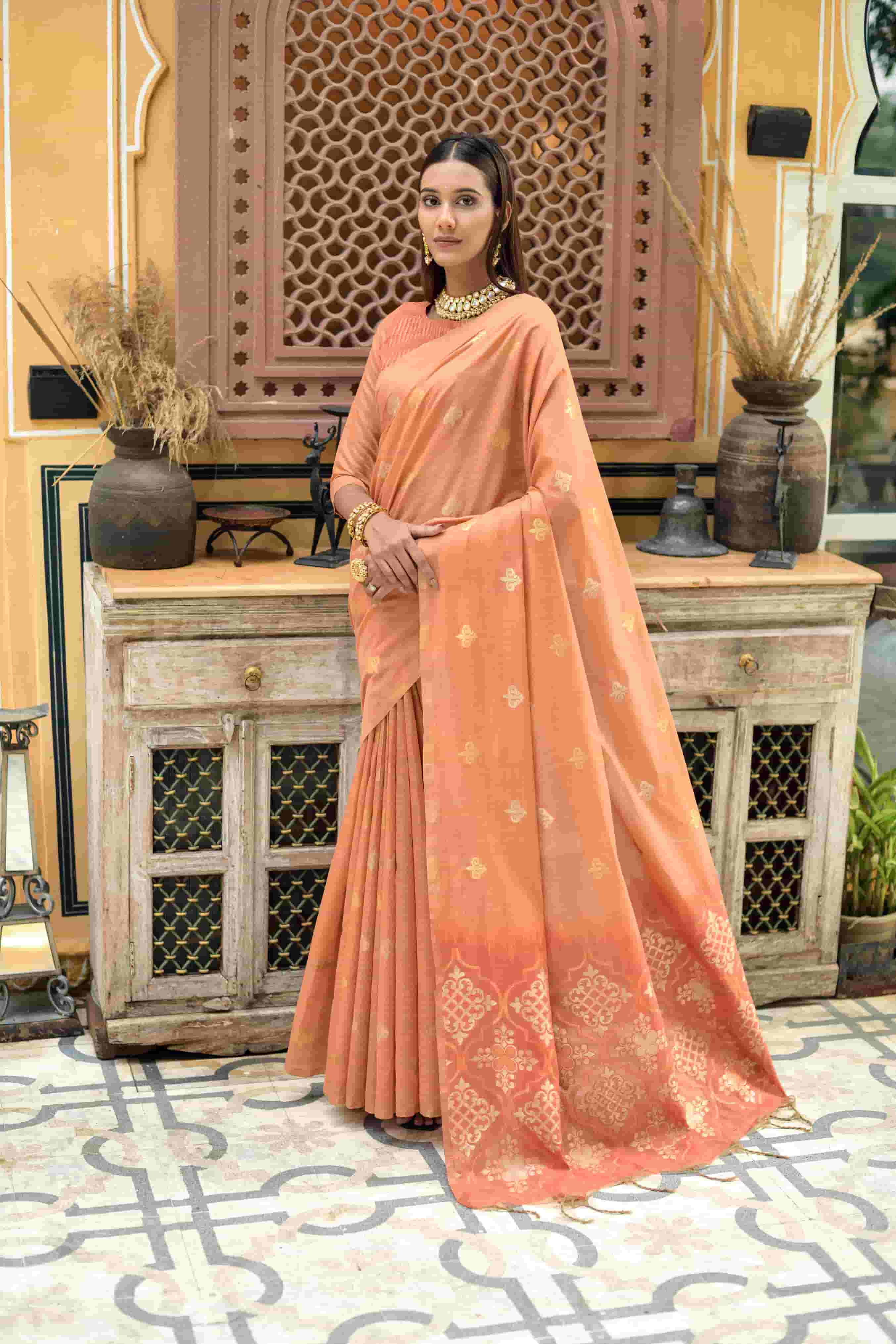 Orange Color Chanderi silk Saree