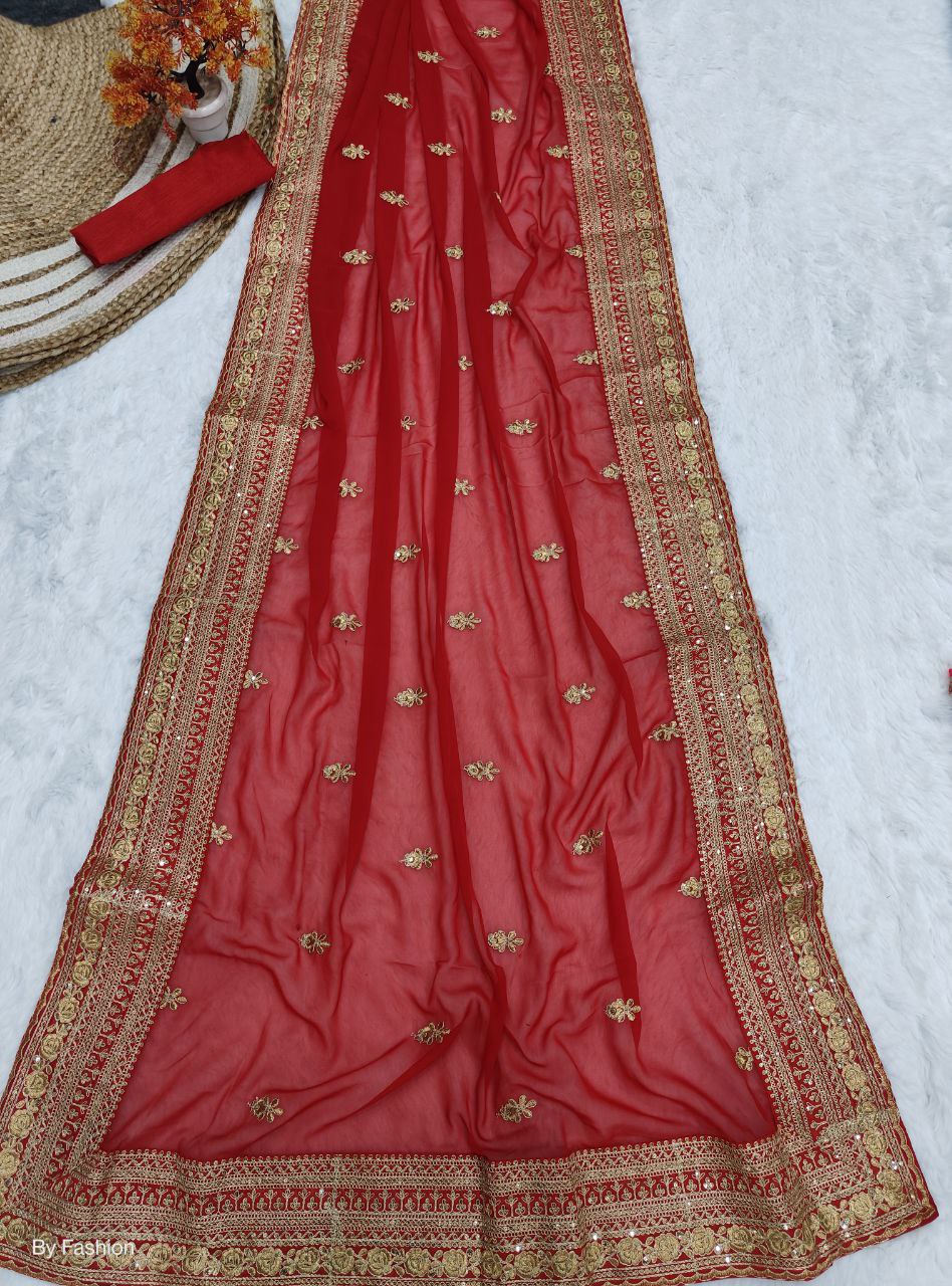 Red Georgette embroidery Work Saree