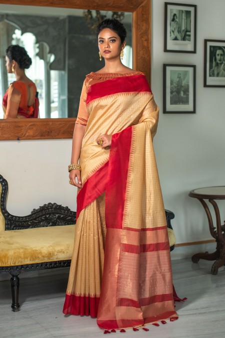Tussar silk saree with chit pallu