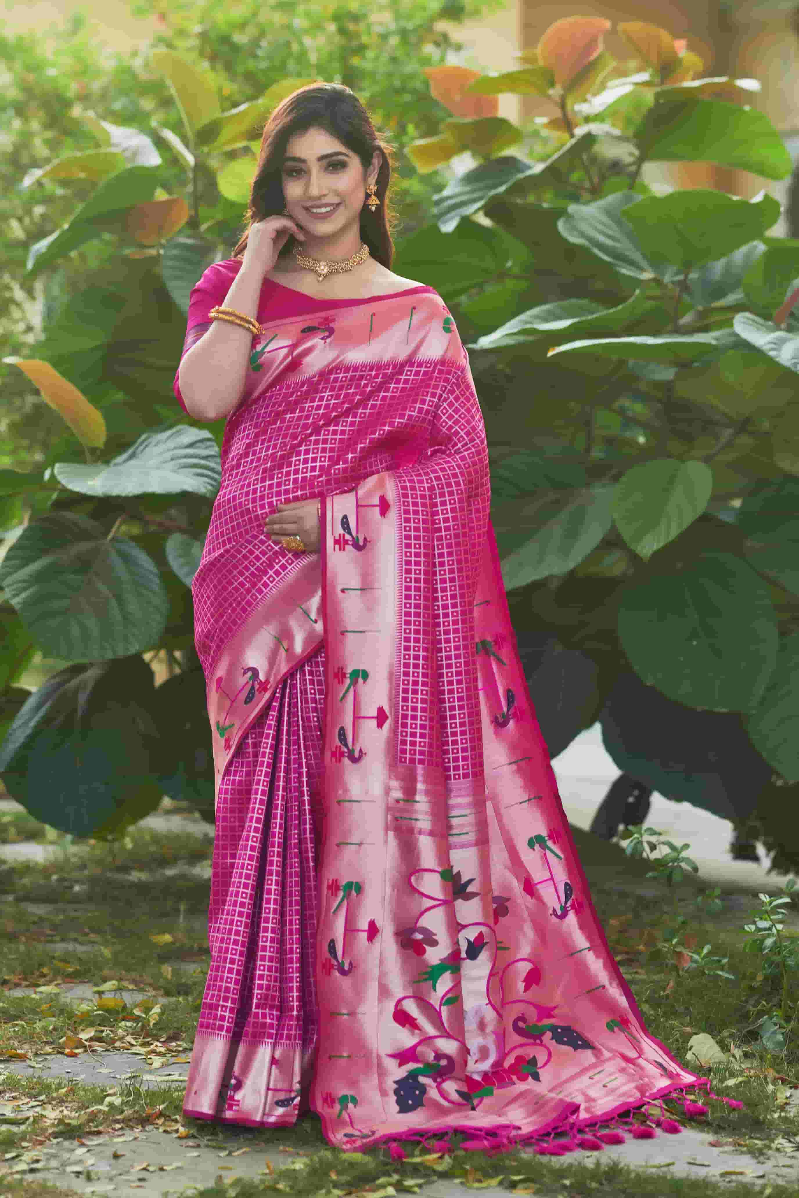 Rani Color Paithani Silk Saree