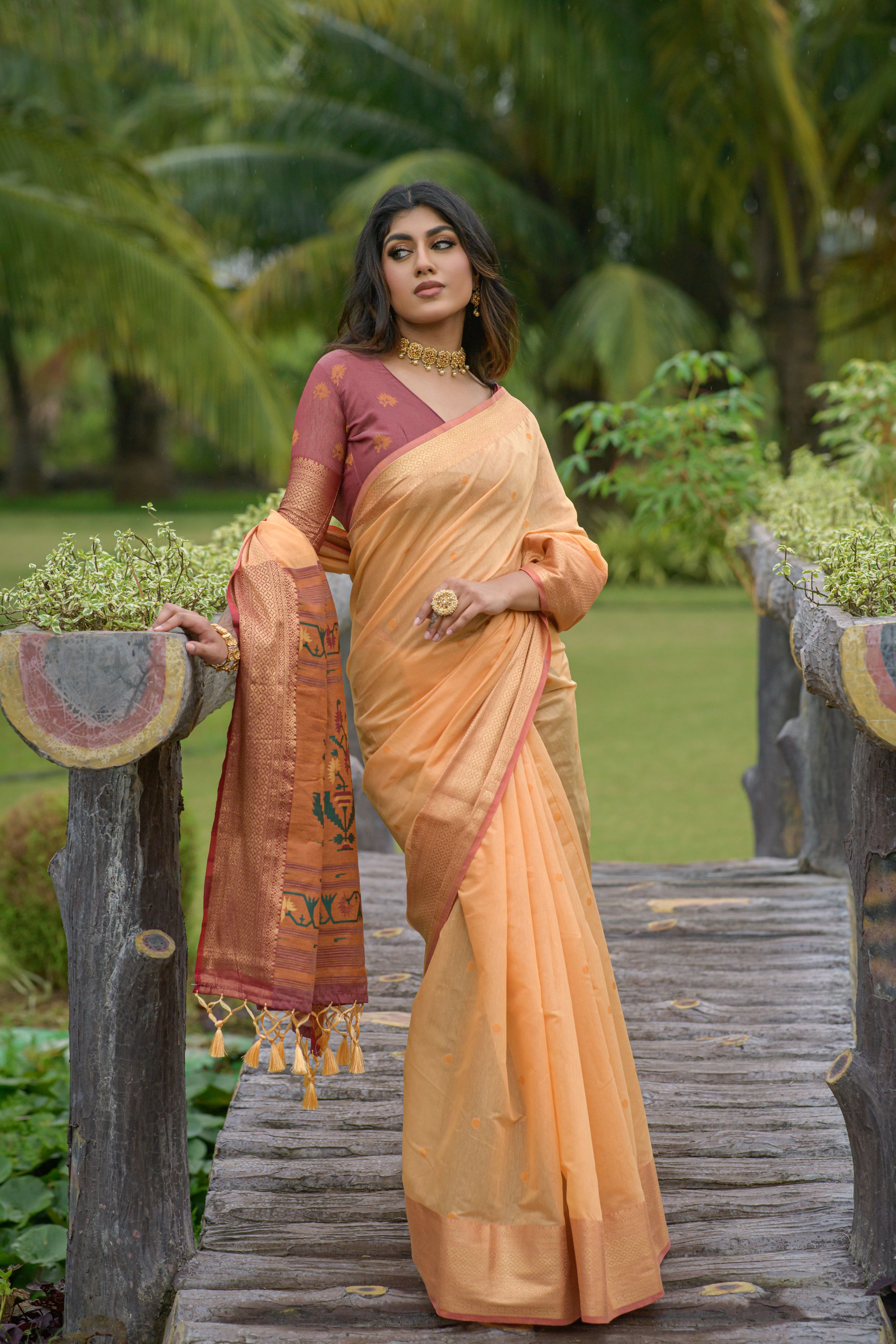 Orange Maheshwari Silk Saree