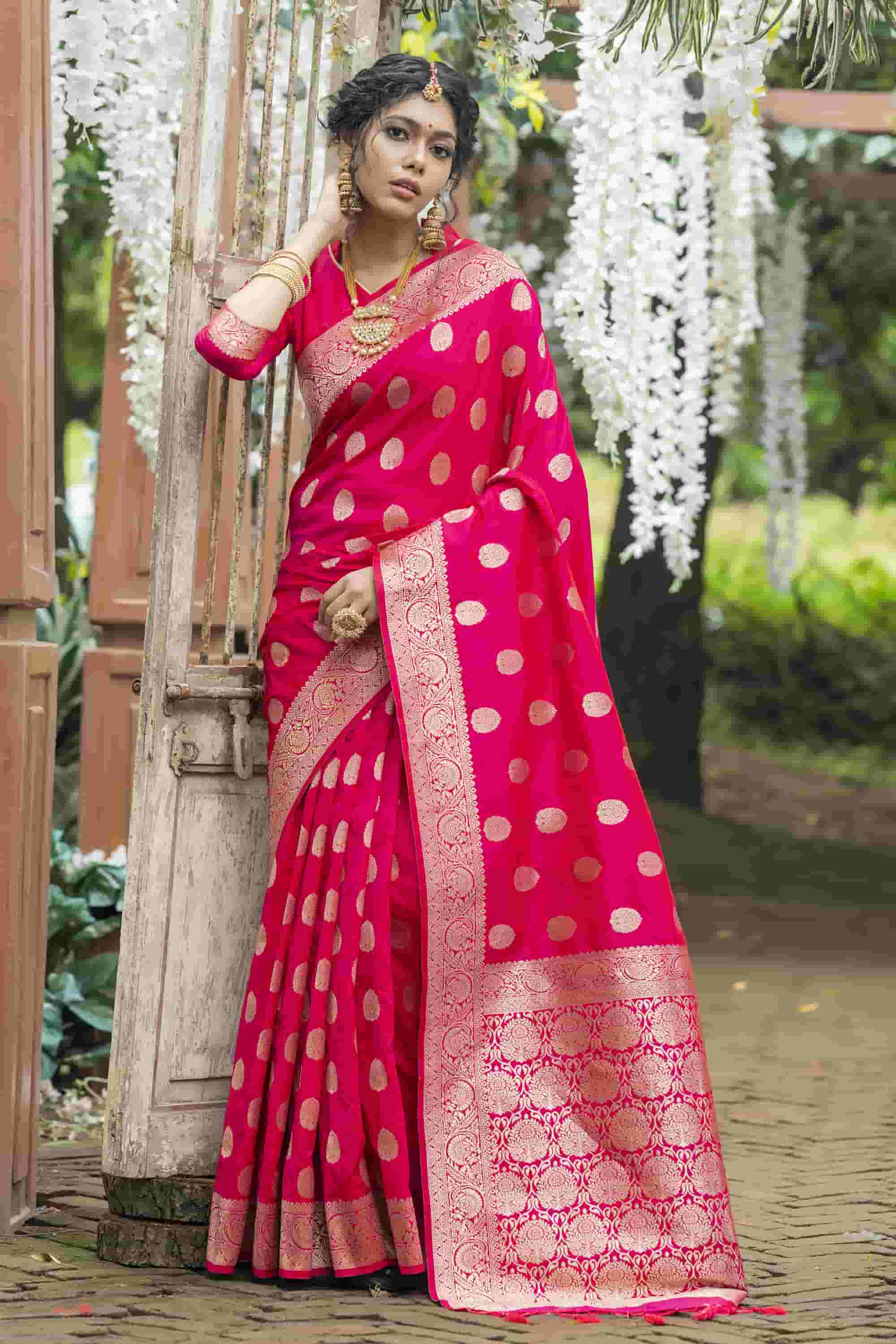 Pink color Banarasi katan Silk saree