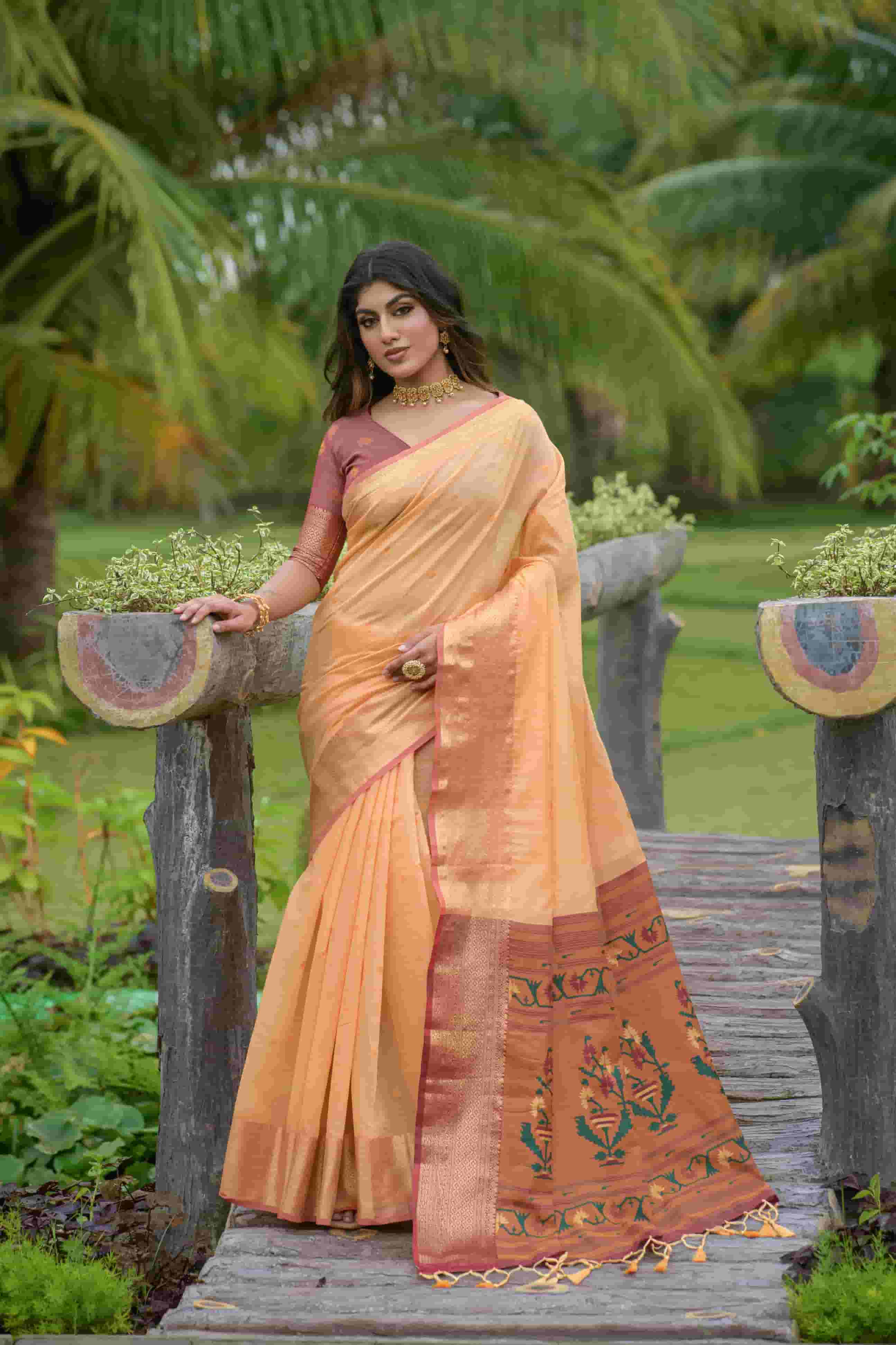 Orange Color Maheshwari Silk saree