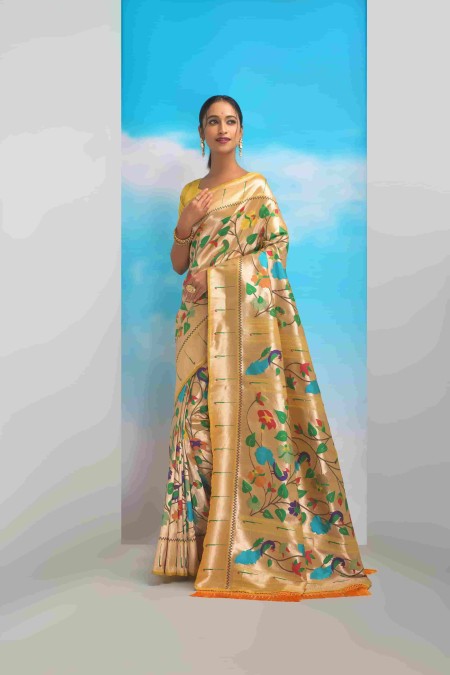 Yellow Color Soft Silk Paithani Saree