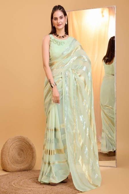 Pista Green Color Georgette Sequence work Saree