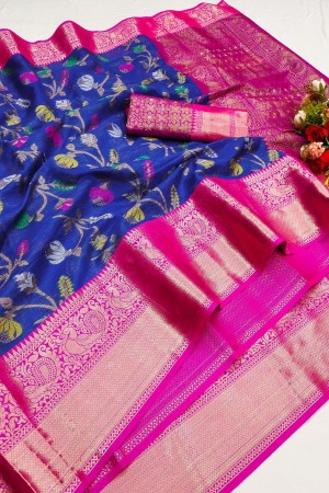 Royal Blue Soft Cotton Silk Saree