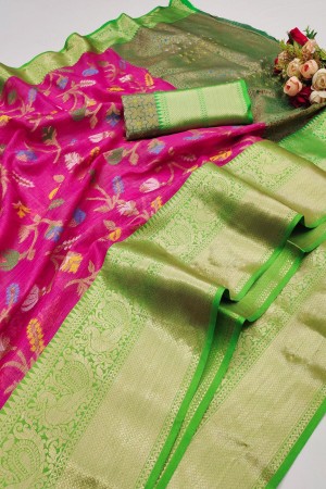 Pink Soft Cotton Silk Saree