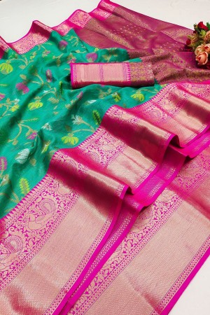 Rama Color Cotton Silk Saree