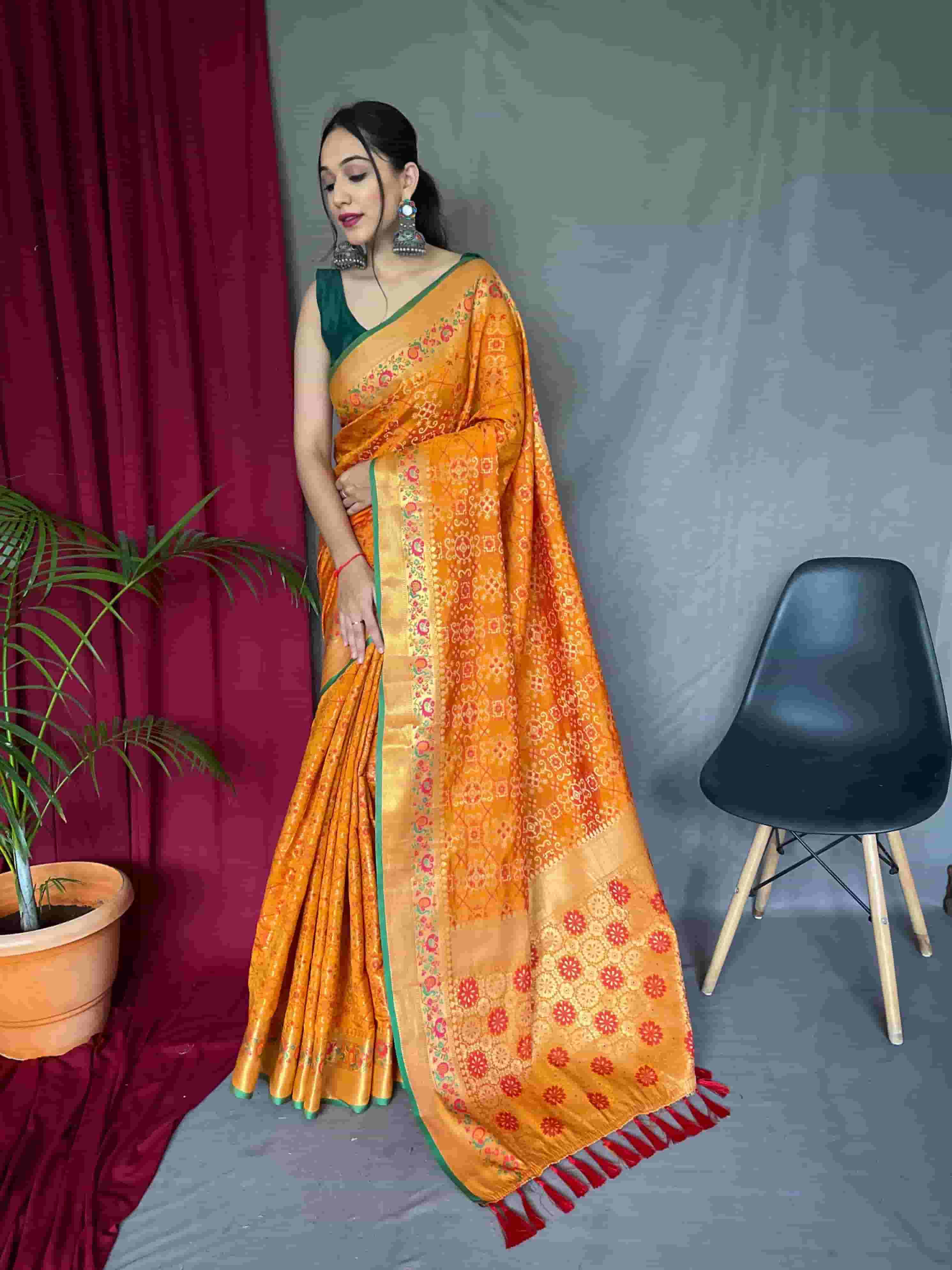 Yellow soft patola Silk Saree