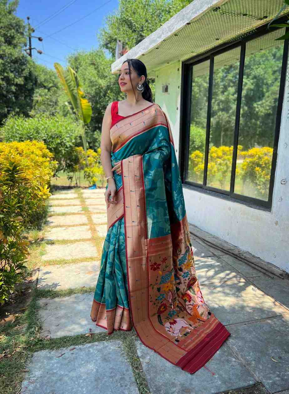 Rama Color Paithani Silk Saree