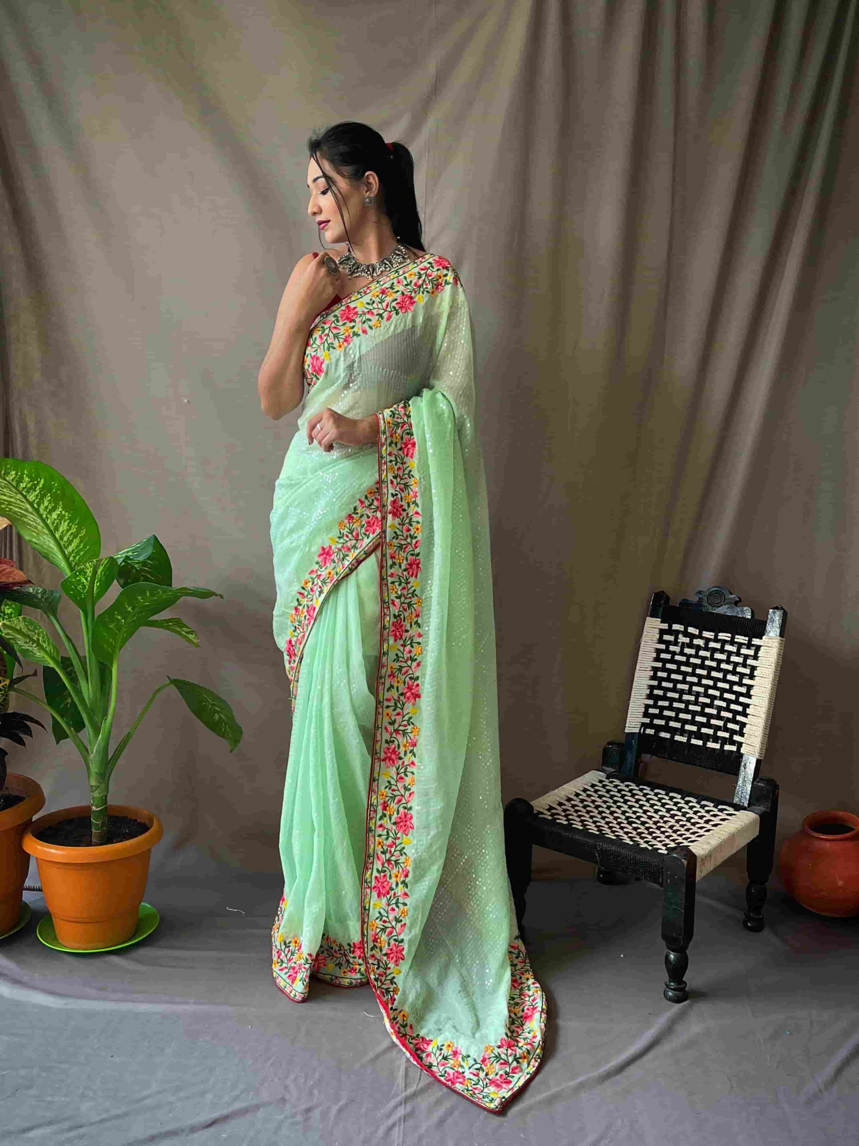 Women's Wear Embroidery Sequence work saree