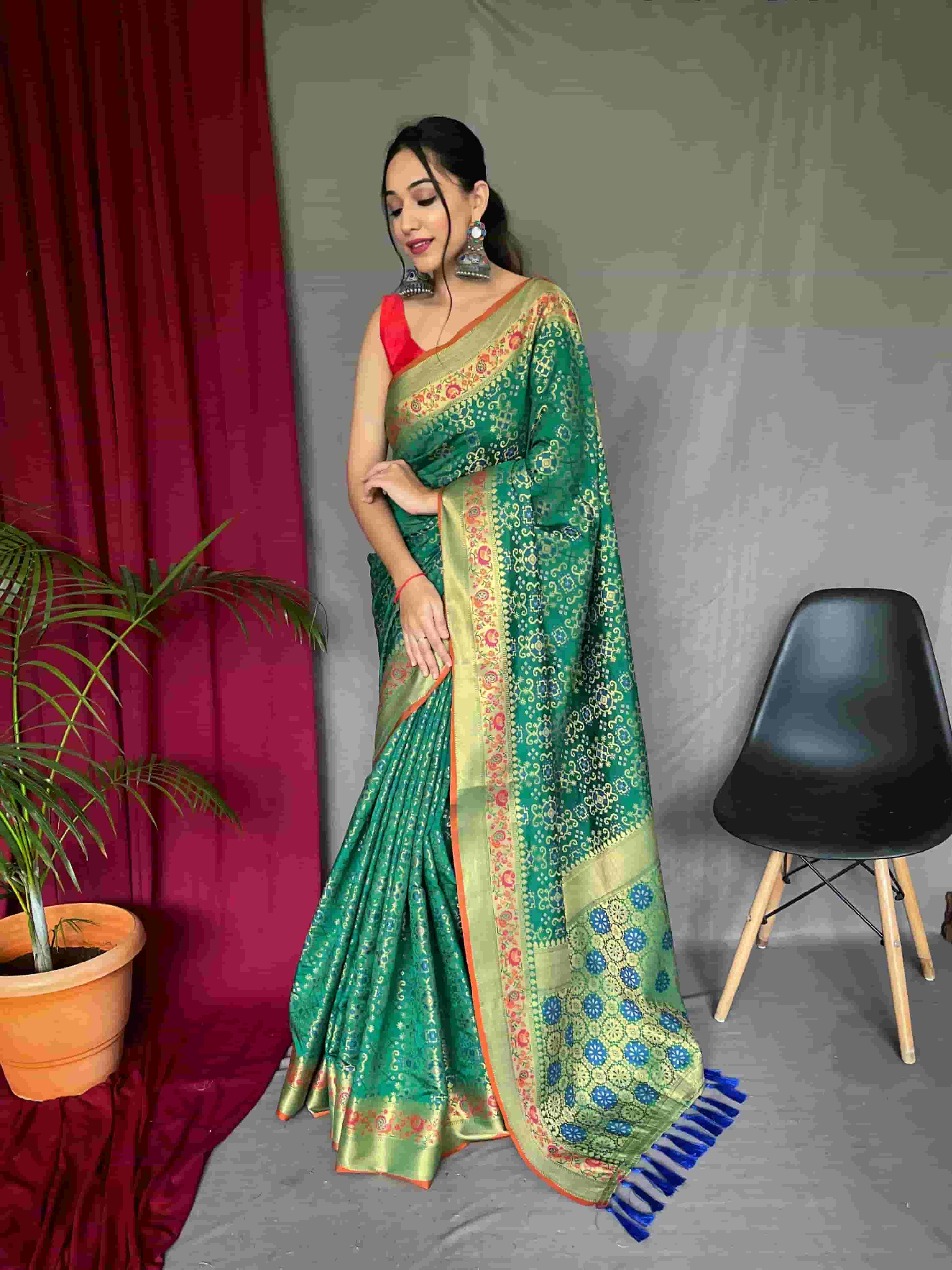 Green Color Smooth Patola ilk Saree