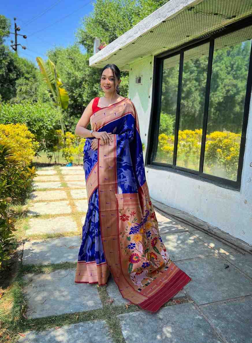 Royal Blue Traditional Paithani Silk Saree