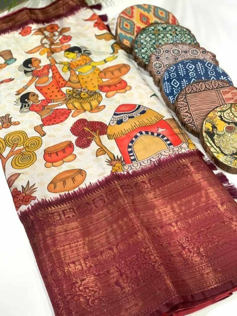 Purple Kalamkari Printed Saree