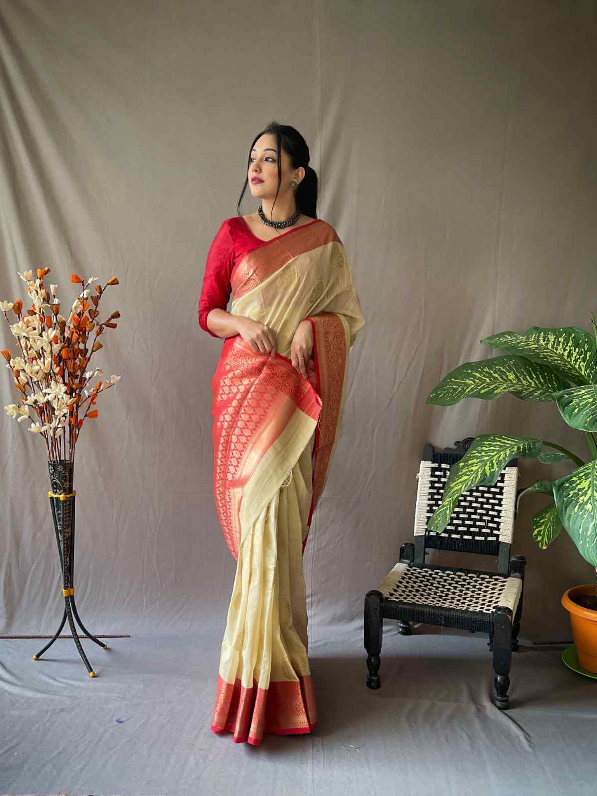 Chiku Color Linen Silk Saree