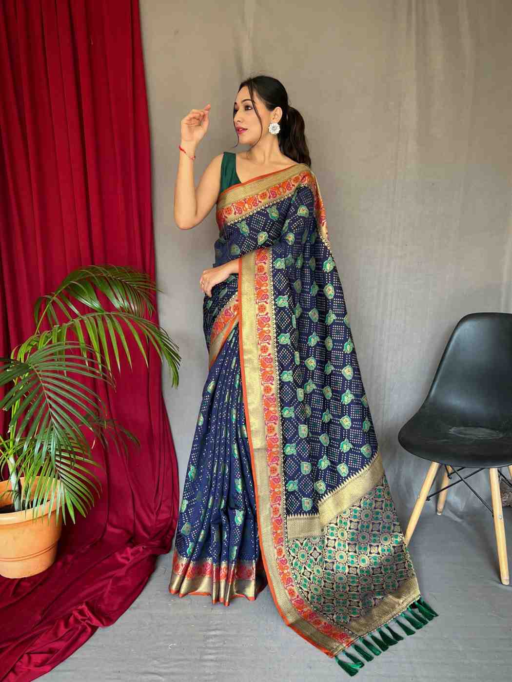 Navy Blue Patola Silk Saree