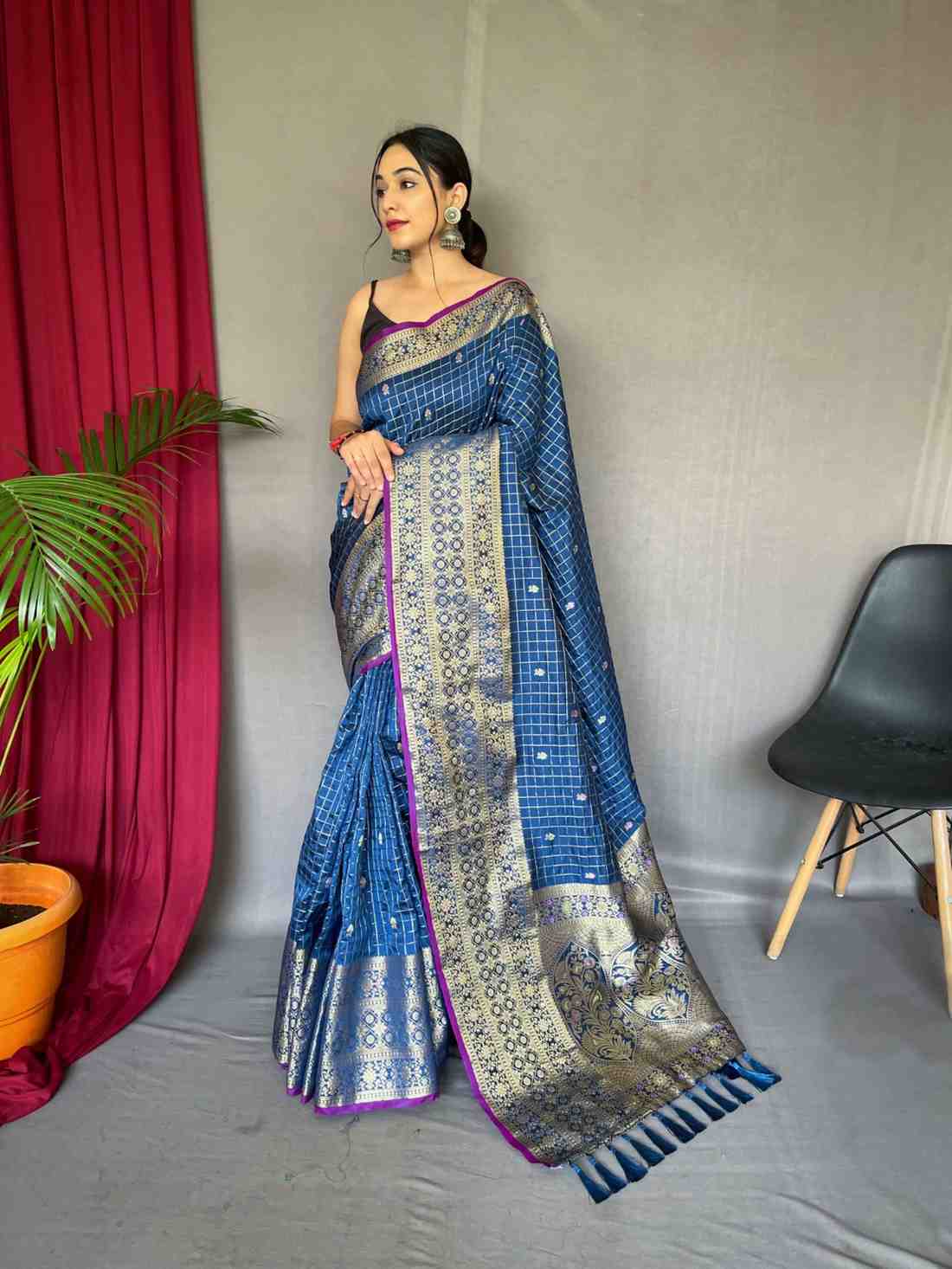 Royal Blue Color Banrasi Silk Saree