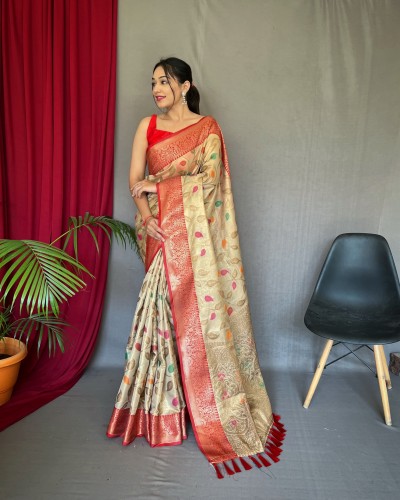 Chiku Color Soft Tissue Silk Saree