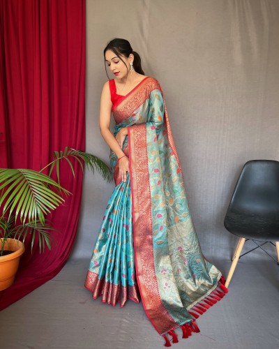 Rama Color Soft Tissue Silk Saree