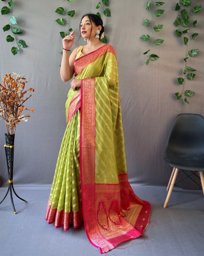 Green Color Pure Organza Silk Saree