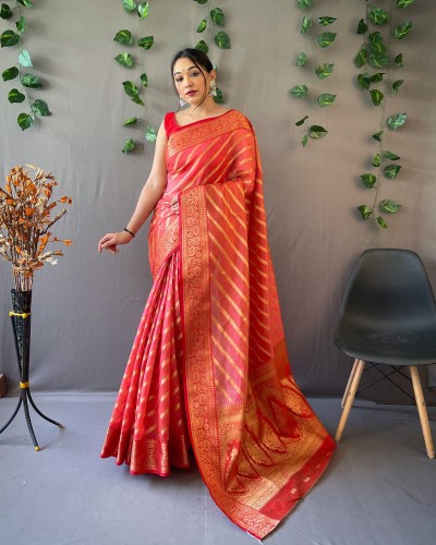 Orange Soft Organza Silk Saree