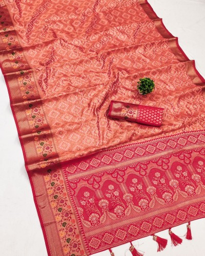 Peach Patola Silk Saree