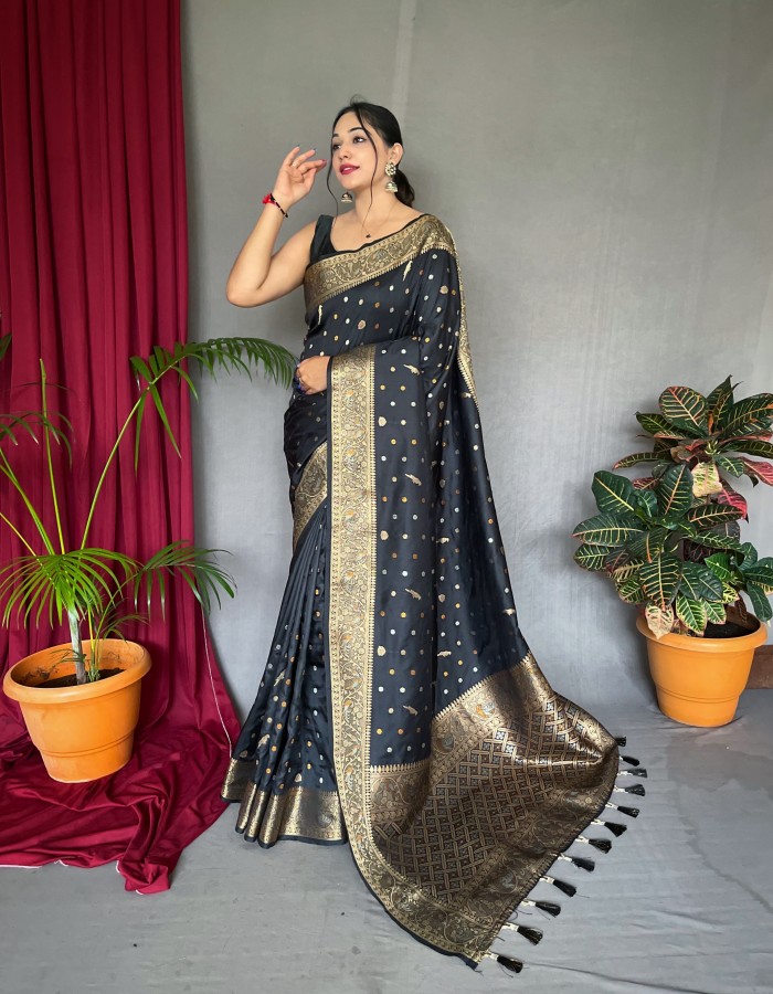 Black Color Soft Silk Weaving Saree