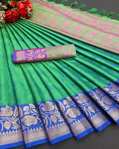 Rama Color Soft Kanjivaram Silk Saree