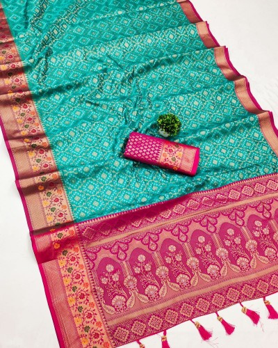 Rama Color Patola Silk Saree