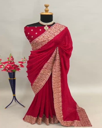 Pink Color Embroidery Work Saree