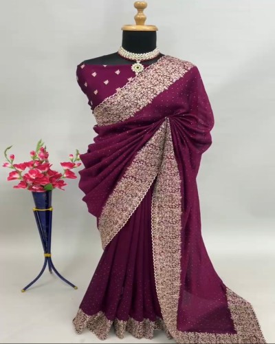 Purple Embroidery Work Saree