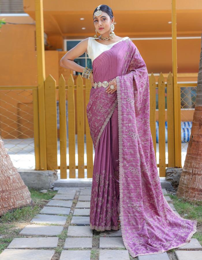 Megenta Soft Silk Embroidery Work Saree