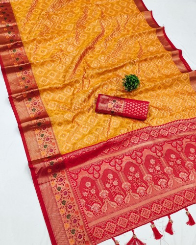 Yellow Soft Bandhani Patola Silk Saree