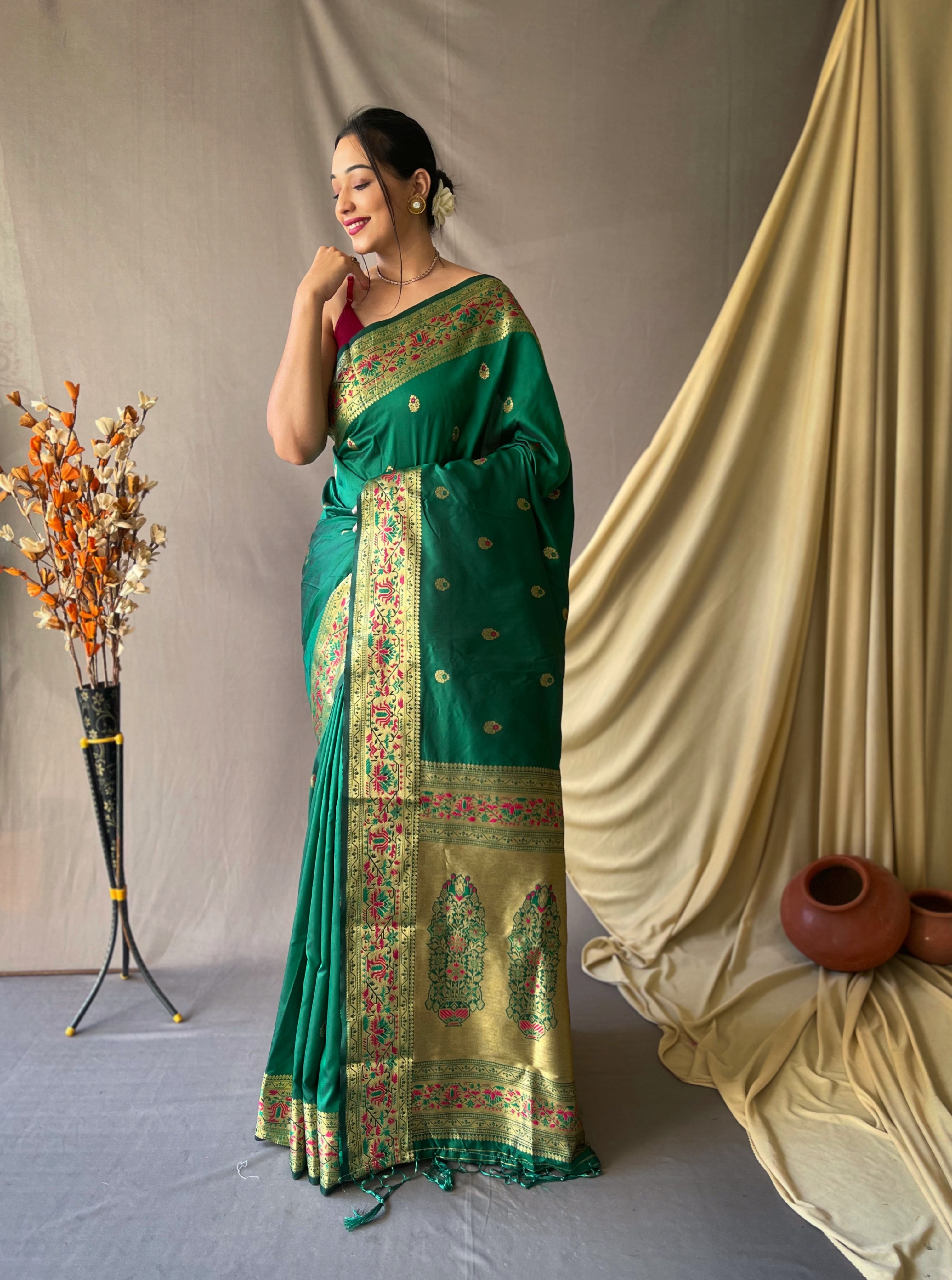 Green Soft Paithani Silk Saree