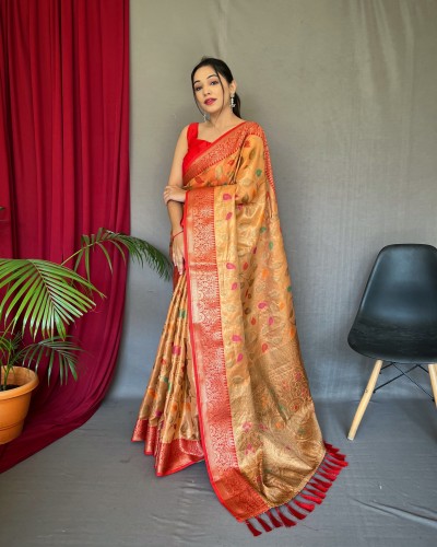 Orange Soft Tissue Silk Saree