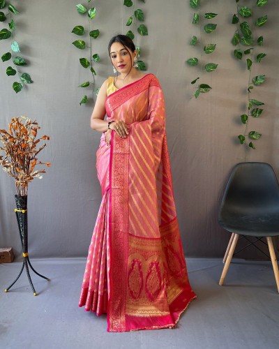 Pink Color Soft Organza Silk Saree