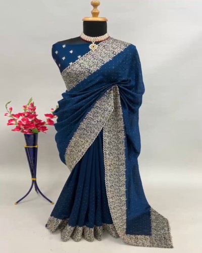 Rama Embroidery Work Saree