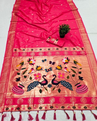 Pink Paithani Silk Saree