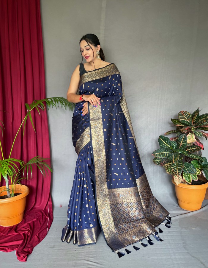 Navy Blue Soft Silk weaving Saree