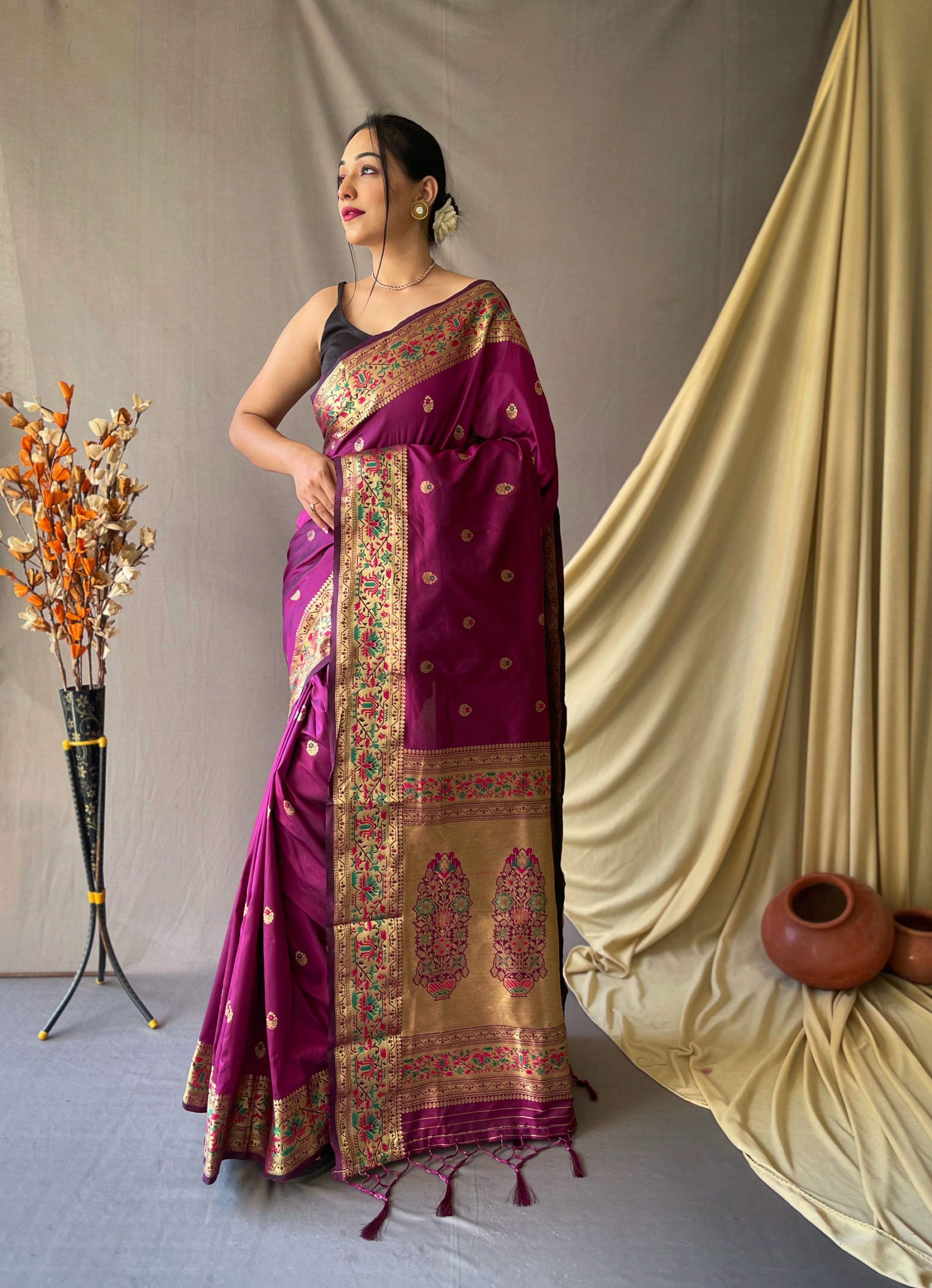 Purple Traditional Paithani Silk Saree