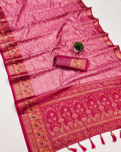 Pink Color Patola Silk Saree