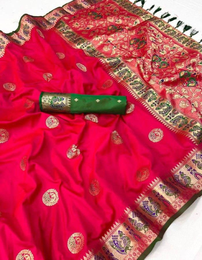 Red Green Paithani Silk Saree