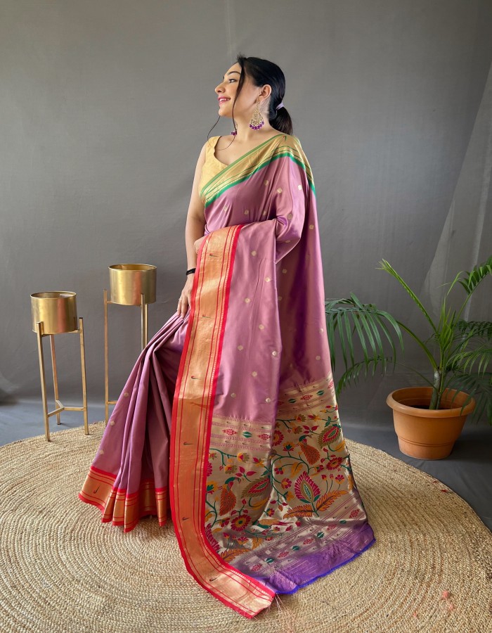 wine Zari Border paithani Saree