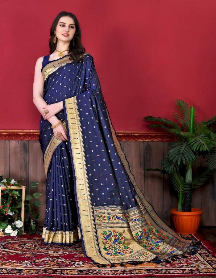 Navy Blue Paithani silk Saree