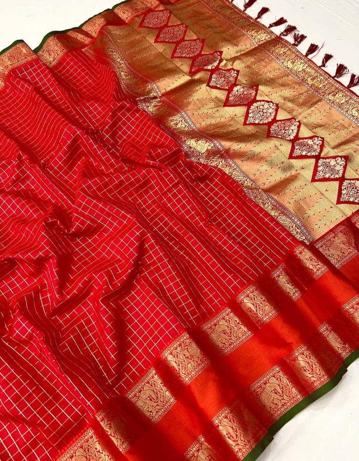 Red Kanjivarm Silk Saree