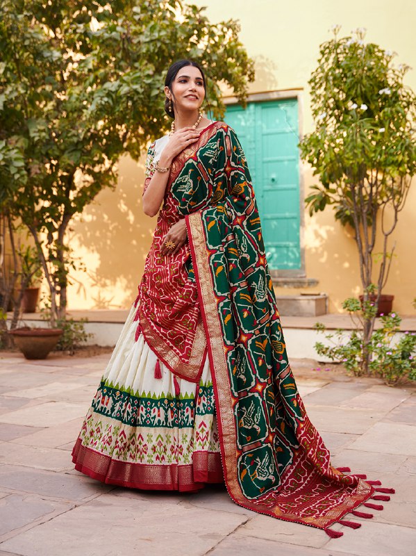 Green color Patola Print  Lahenga Choli